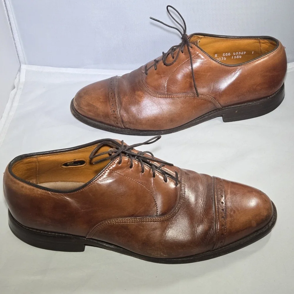 Allen Edmonds Mens Sz 8 Oxford Shoe Byron‎ Cap Toe Leather Dress Brown